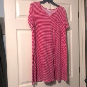 Love Fire T Shirt Dress Pink Striped Size Large